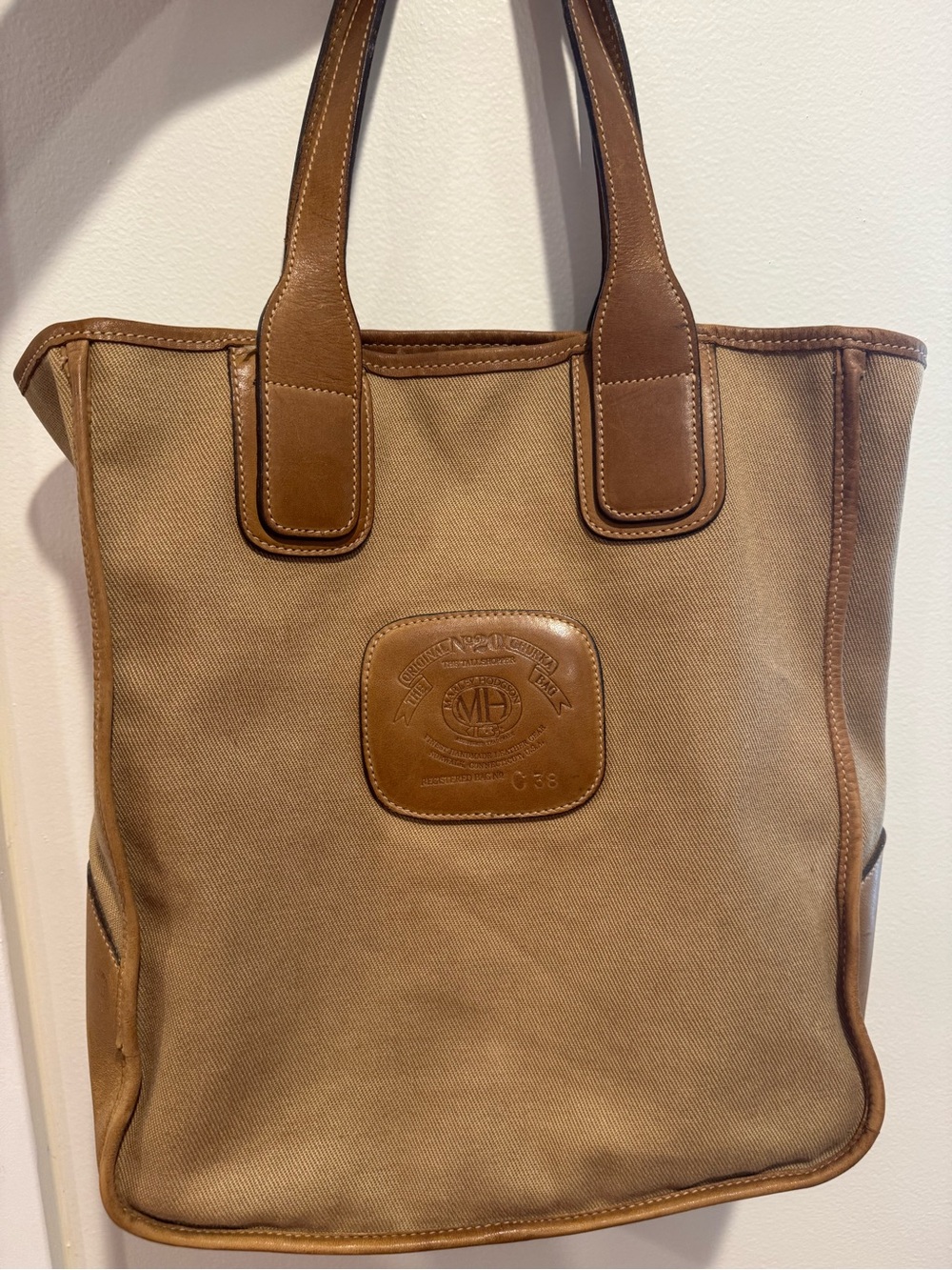 Vintage Original Ghurka No. 20 "The Tall Shopper" Leather & Canvas Tote Reg C38